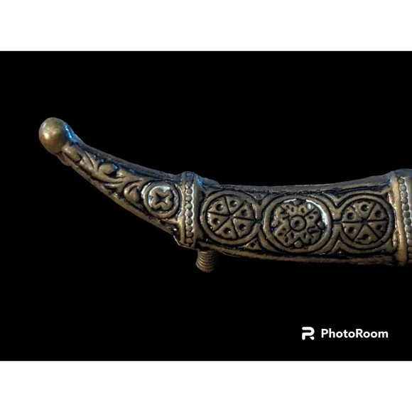 Black Gold Vintage Sword Sheath Lapel Pin Badge Collar Brooch SF Damascene 3in